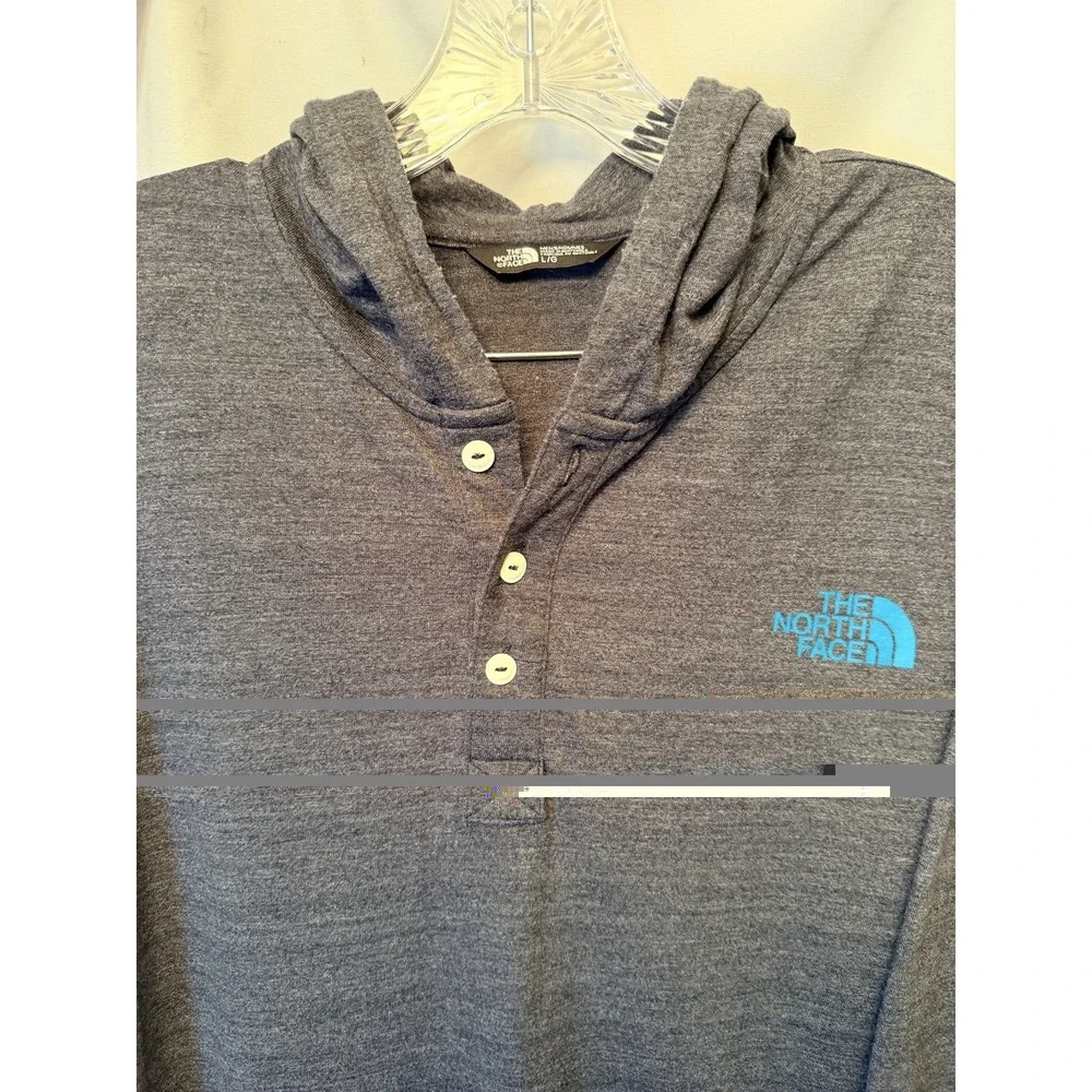 The North Face Men's Tri-Blend Henley Hoodie Size Large Blue Lightweight Casual